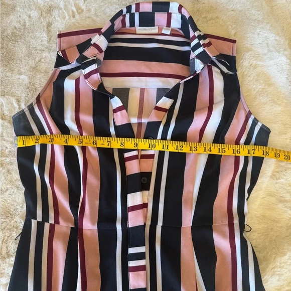 NEW YORK & COMPANY Women’s PINK / Black MULTI STRIPE SLEEVLESS SHIRT DRESS Small - Picture 4 of 8